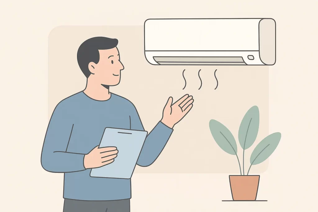 Air conditioner cooling a living room to illustrate choosing the correct AC size