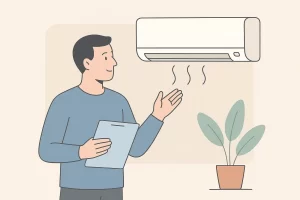 Air conditioner cooling a living room to illustrate choosing the correct AC size