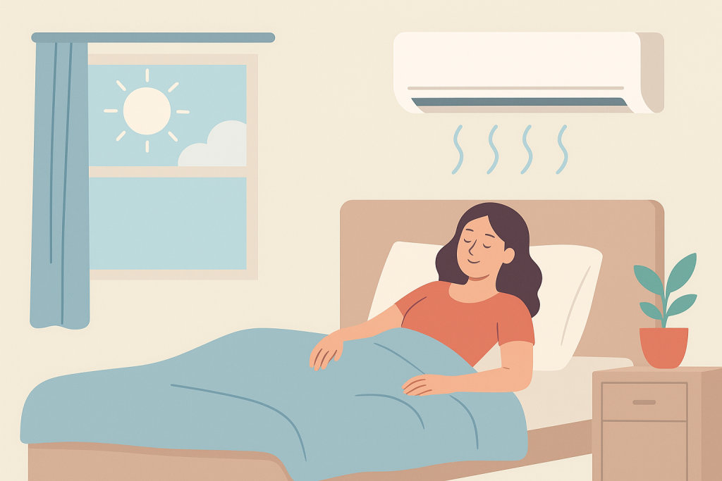 wall mounted air con over a bed