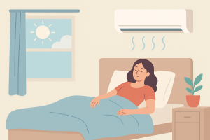 wall mounted air con over a bed
