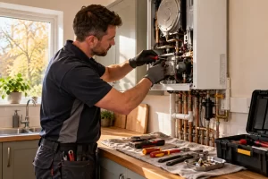 engineer servicing a boiler